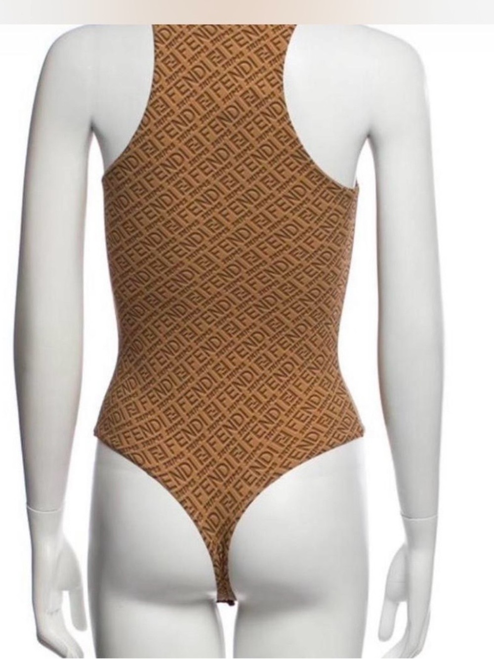 Fendi Tan Monogram High-Neck One-Piece Swimsuit - Picture 6 of 8